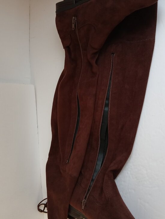Brown Suede Wide Calf Flat Over the Knee Boot Side Zip TieTop NWOB Sz8.5 WW - Picture 10 of 15